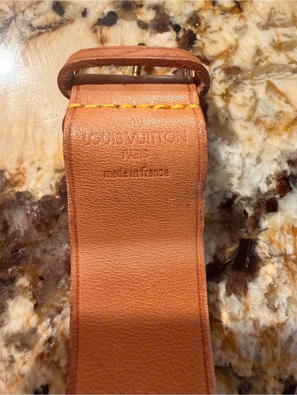 Louis Vuitton Tan Leather Wrap Bracelet with Brass Buckle